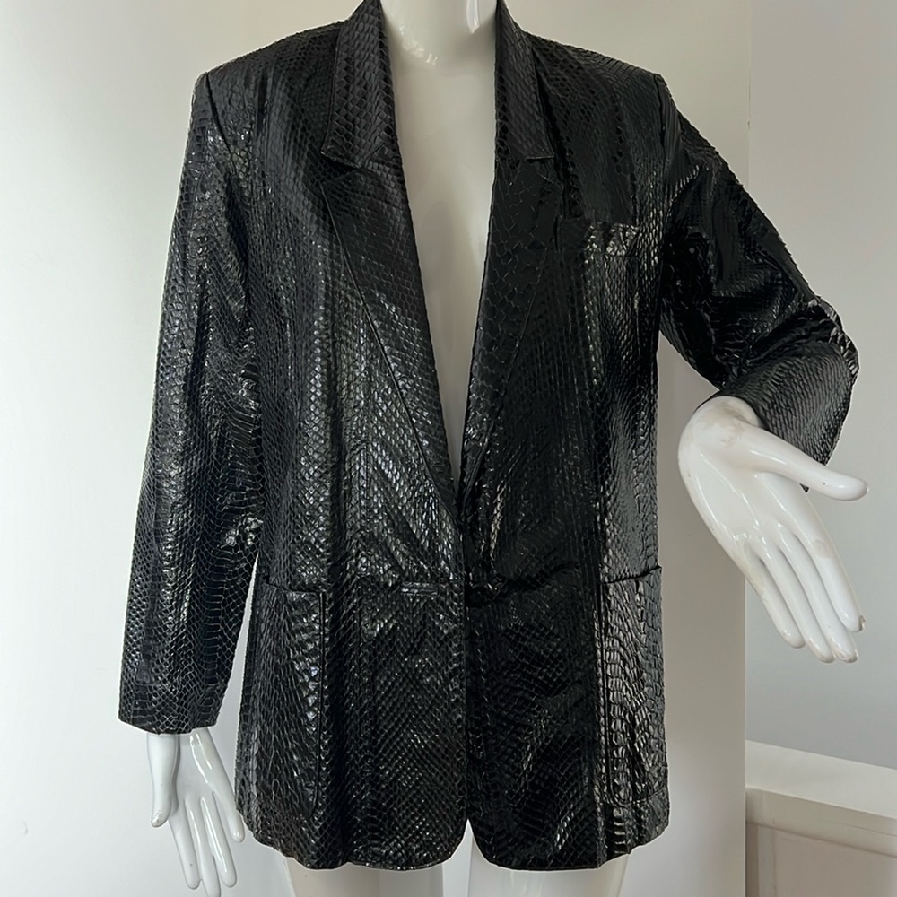 Python Snakeskin Sz 6-8 Custom Made Blazer Jacket Padded Shoulders Patch Pockets